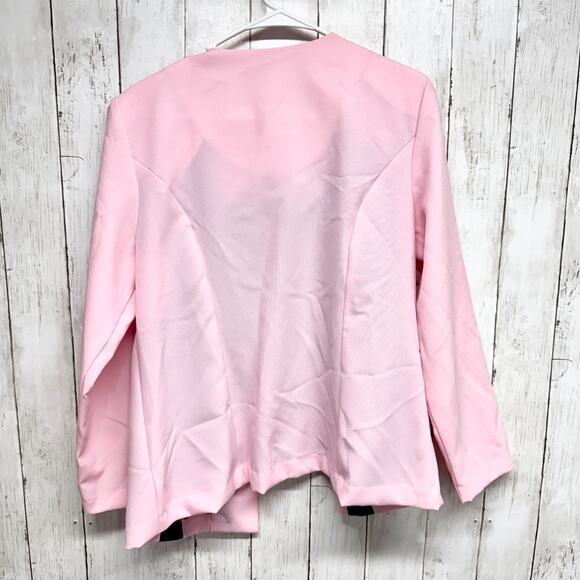 Vintage Olivia Matthews Jacket Women Size 14P Light Pink Navy Collarless Blazer - Picture 9 of 9